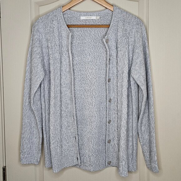 Edinburgh Woollen Mill (EWM) Gray/White Button-down Cardigan, women's M (14-16) - Picture 3 of 8